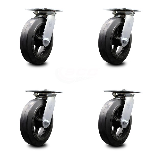 8 Inch Heavy Duty Rubber on Steel Caster Set with Ball Bearings SCC, 4PK